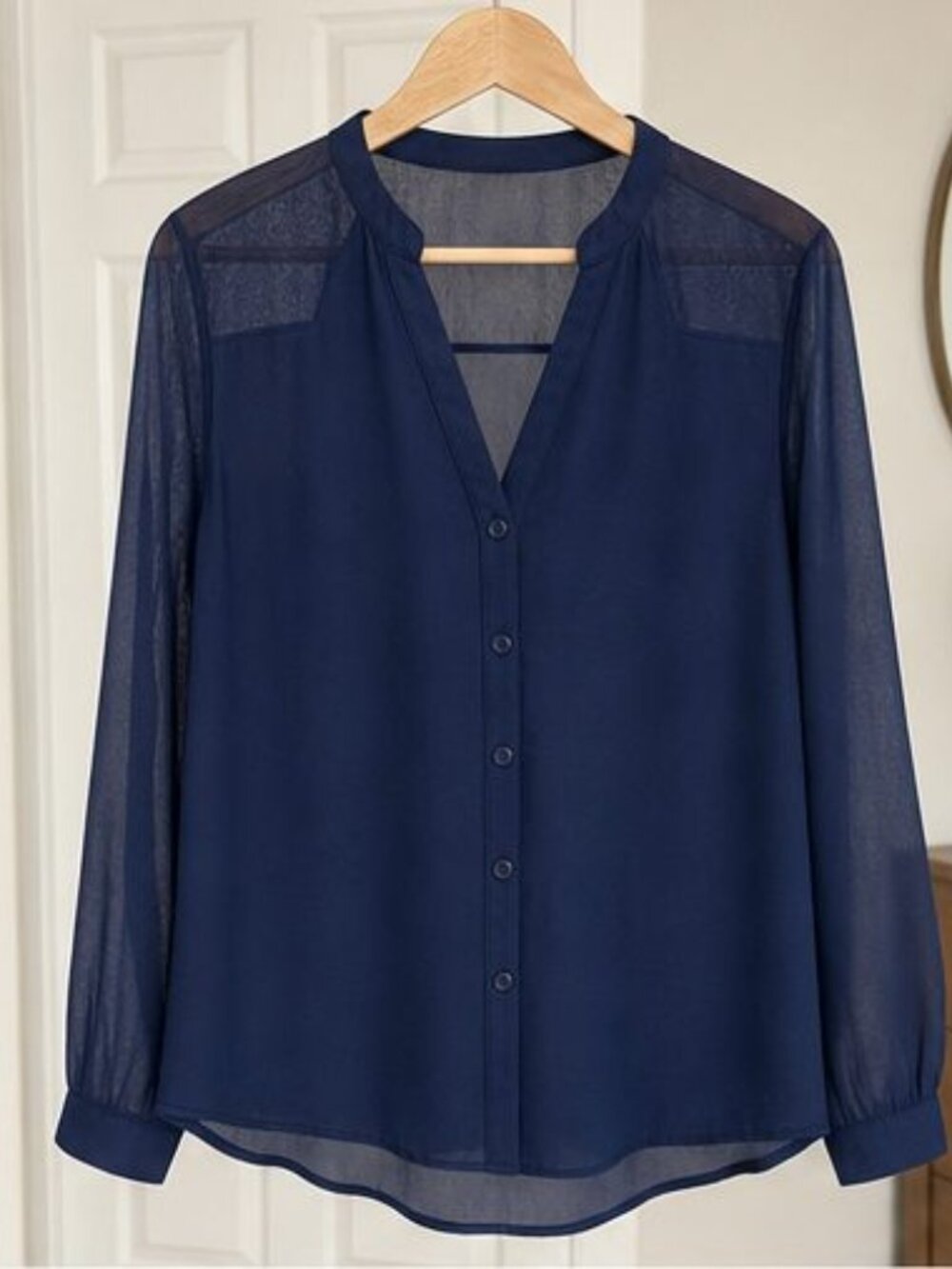 Navy Ruffle Blouse